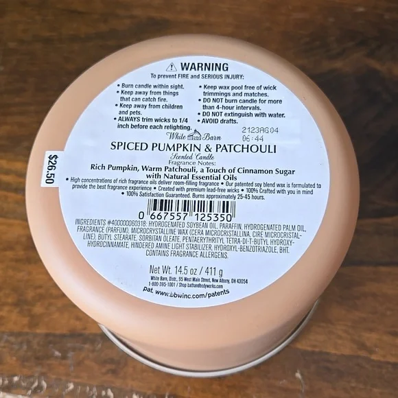 Bath And Body Works White Barn 3 Wick Spiced Pumpkin & Patchouli Candle - Picture 5 of 6